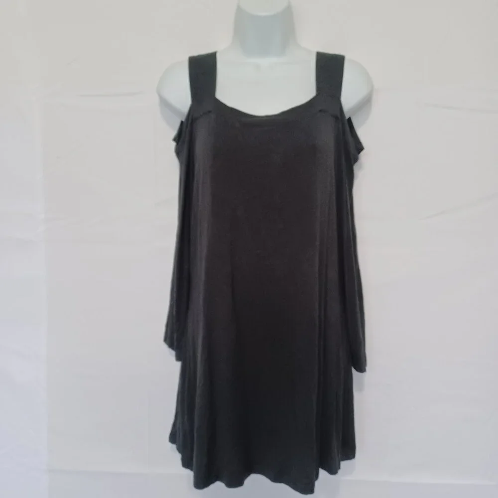 Venus women top black cold shoulder stretch sz M feminine dark academia casual - Picture 1 of 6